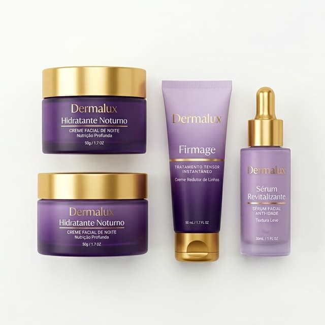 Kit Dermalux Completo com Firmage, Hidratante Noturno e Sérum